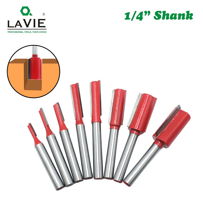 LAVIE-herramienta de corte para carpintería, vástago de 1/4 pulgadas, 6,35mm, doble boquilla de cuchilla, broca recta, cortador de carpintería, broca de enrutador de corte, MC01011, 1 ud.