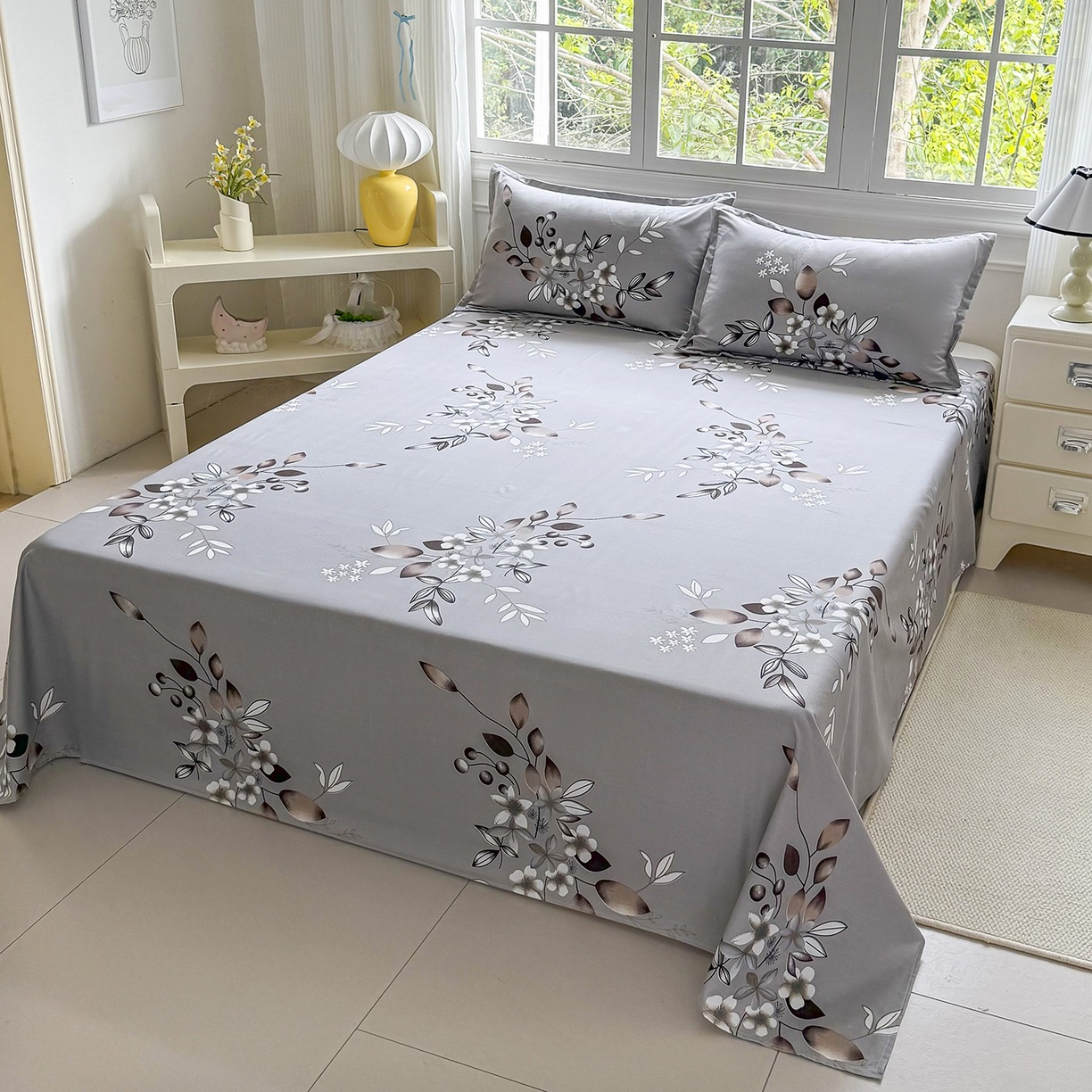 Red Flower Printed Flat Bed Sheets for Double Bed Single/Queen/King Reactive Printed Top Sheets for Beds sabanas cama 150x200: black