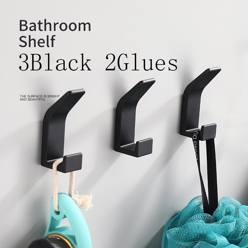 Gancho Doble para ropa de baño, perchero para bata de dormitorio, accesorios de cocina para sala de estar, color blanco y negro, sin perforación: Black 3PCS