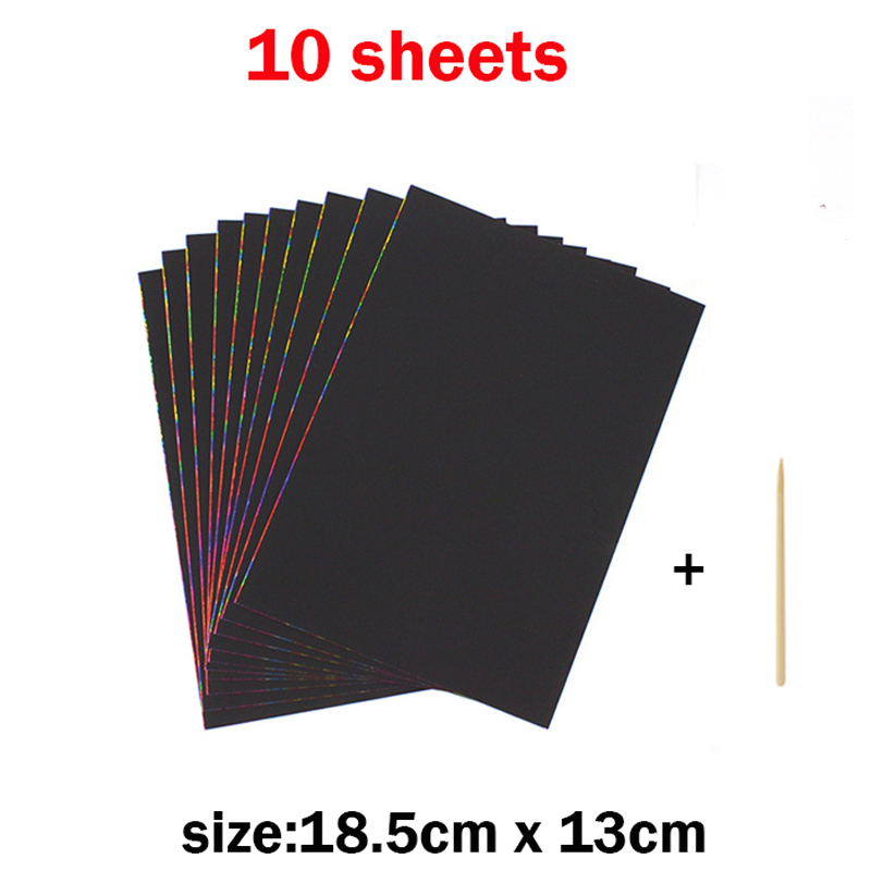 104 pcs mini rainbow scratch paper art craft kits kids diy drawing toy with graffiti stencil stylus scraping painting card: 11 pcs