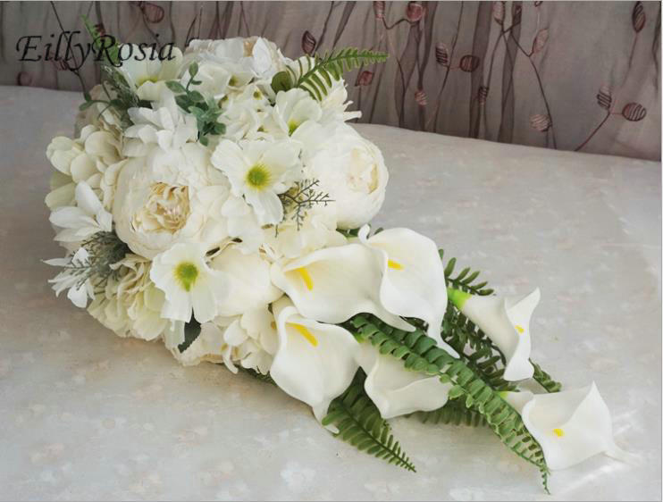 Weiß Braut Strauß Calla Lilie Kaskade Strauß Land Hochzeit Blumen Künstliche Elegante Wasserfall Brautjungfer Strauß