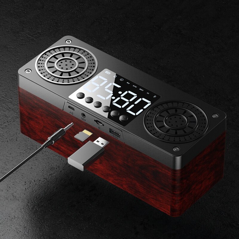 Stereo Subwoofer Bluetooth Speaker FM Radio Portable Speakers Mp3 Play Super Bass Loudspeaker Computer Column Brown