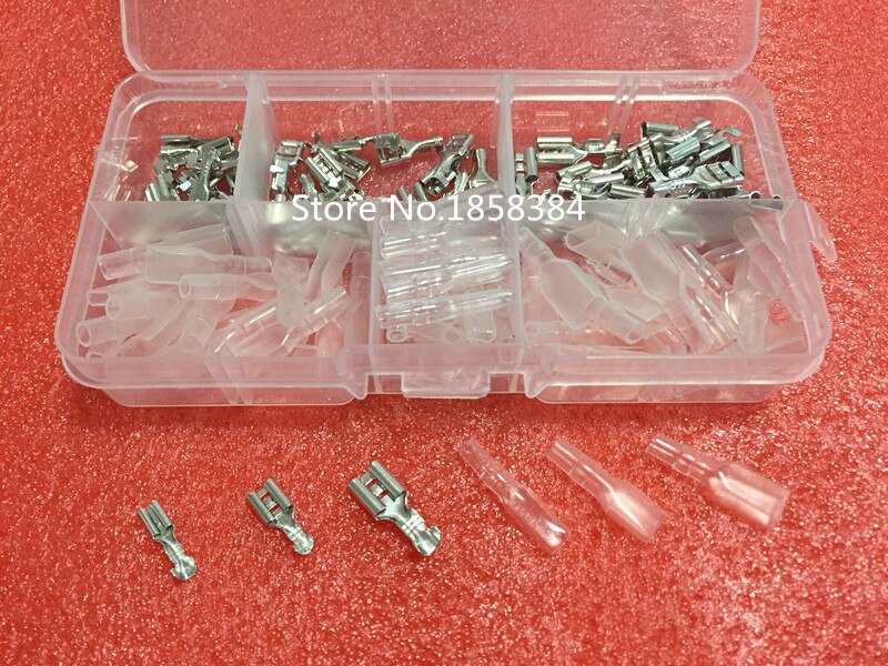 120 stks/set 2.8mm 4.8mm 6.3mm Vrouwelijke Spade Terminals + isoleerhuls met Transparante case Crimp Terminals Connectors