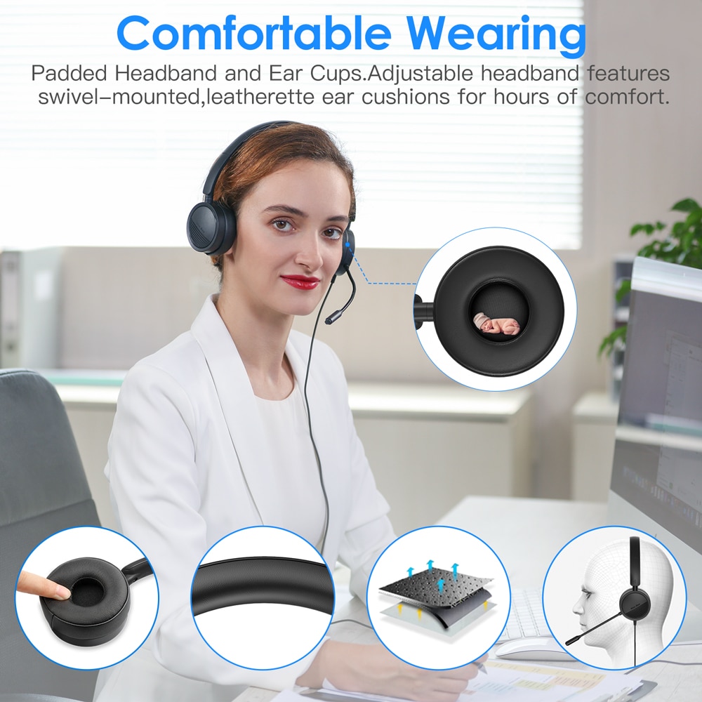 Bee – casque d&#39;écoute USB avec Microphone pour PC, 3.5mm, pour Business, avec micro, suppression de bruit, pour centres d&#39;appels,