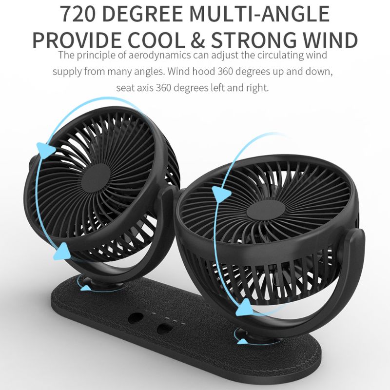 USB 5V 2A Fan Drehbare Dual Kopf Auto Fan Einstellbare 3 Geschwindigkeiten Armaturenbrett Schreibtisch Auto Fan für Fahrzeug Lkw Lieferwagen SUV RV Stiefel