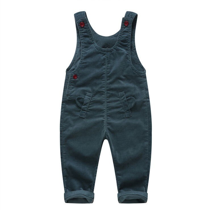 Baby herfst jumpsuit corduroy mooie zak unisex overall effen knoop peuter meisjes jongens jumpsuits kinderbroeken: Groente / 12m
