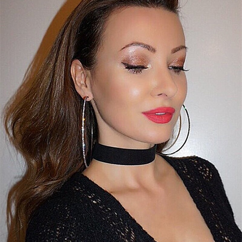 Classic Shiny Rhinestone Big Hoop Earrings for Women Jewelry Bohemian Girls' Circle Collection Earrings Accessories