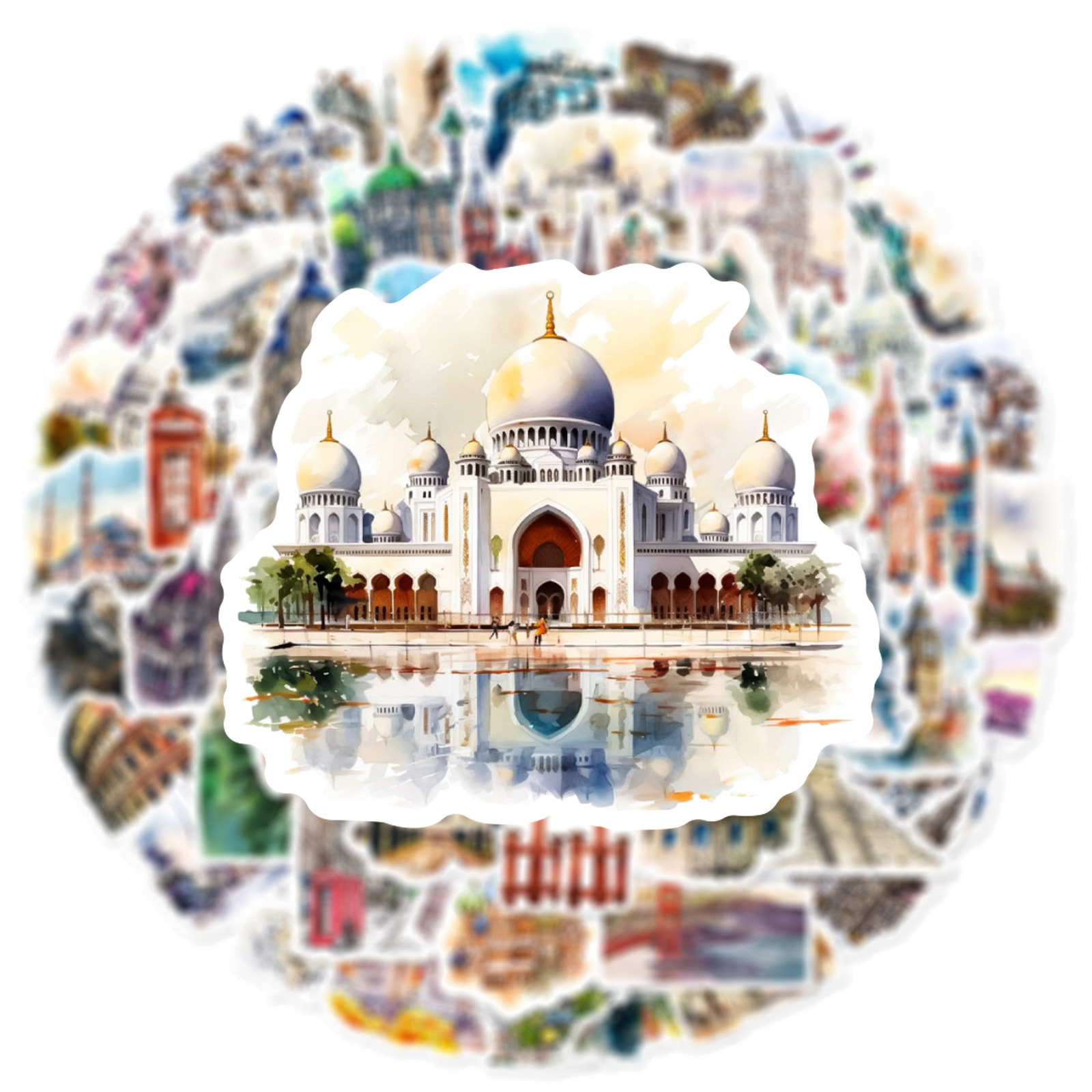 50 sztuki światowej sławy budynków, estetycznych zabytków turystycznych, różnorodne naklejki dla dzieci do scrapbookingu, dekoracji samochodów, graffiti