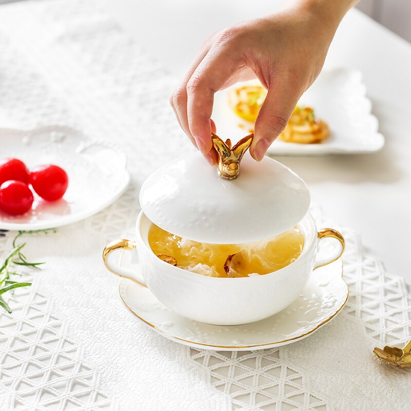 Bird's Nest Bowl Ceramic Covered Stewed Tremella Bowl Soup Bowl Dessert Bowl Continental Court Vintage Phnom Penh Ear Bowl
