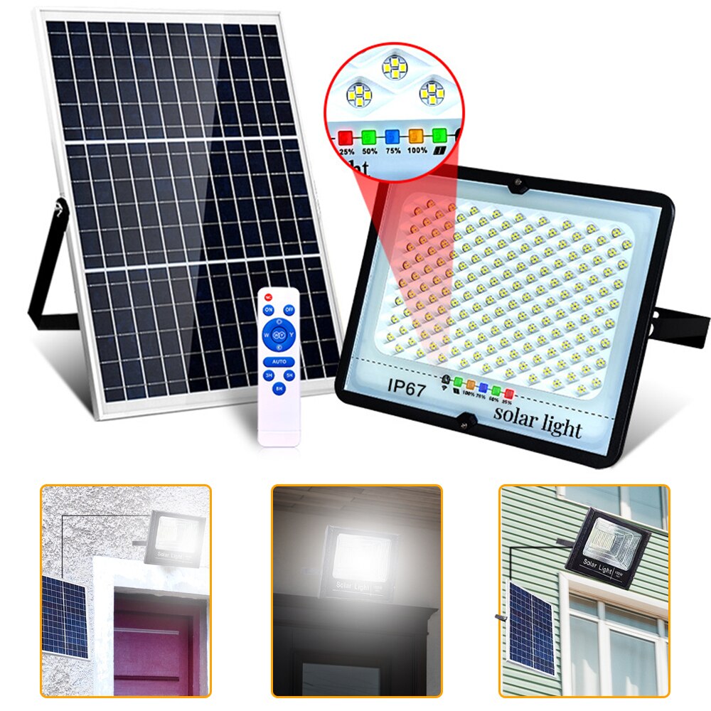 Projecteur solaire 300W en aluminium avec télécommande, imperméable, éclairage d'extérieur à large faisceau, idéal pour un jardin ou un paysage,