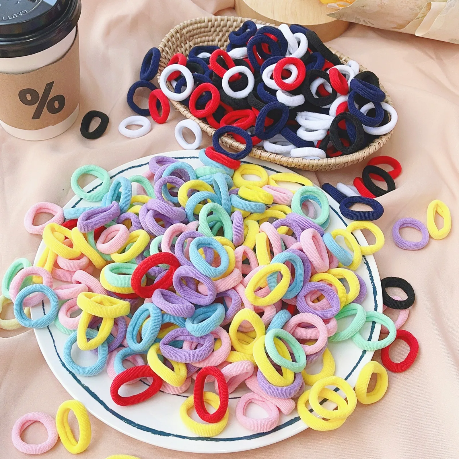 20/50/100 Uds. Lazos elásticos básicos coloridos de nailon para el cabello para niñas, coleta para sujetar, banda de goma, accesorios para el cabello para niños