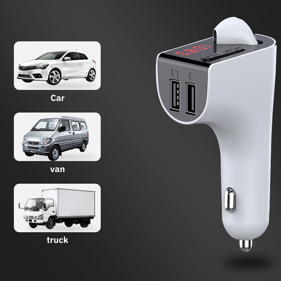 Trustdii bluetooth in-ear earphone car adapter usb fast car charger fm transmitter modulator  mp3 player usb 3.1a quick charge