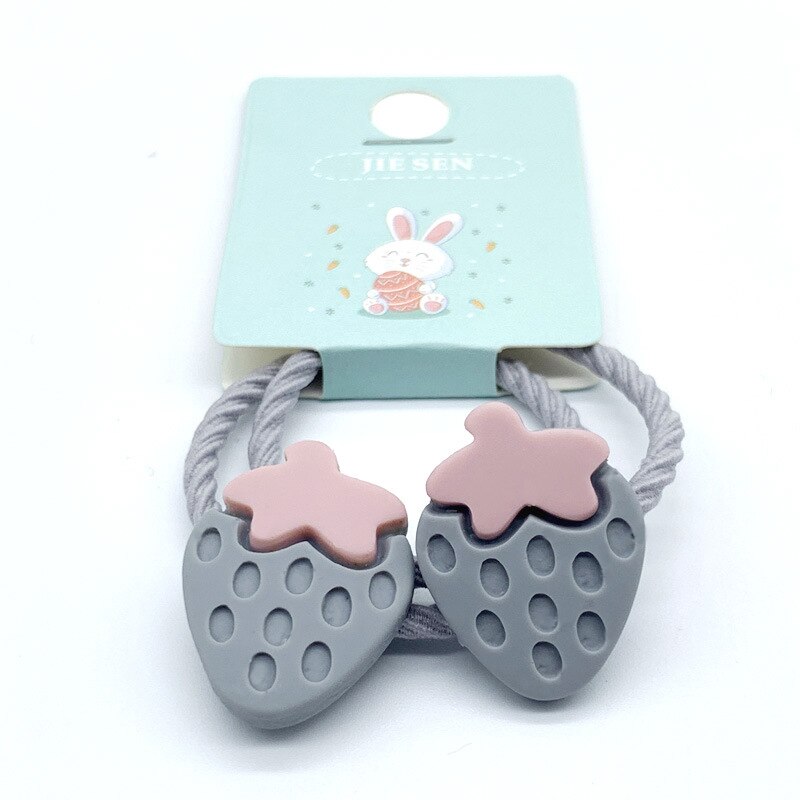 Mini bandeaux pour cheveux mignons de dessin animé pomme carotte, fraise, accessoires pour filles, Mini bandeau gomme colorée,: gray Strawberry