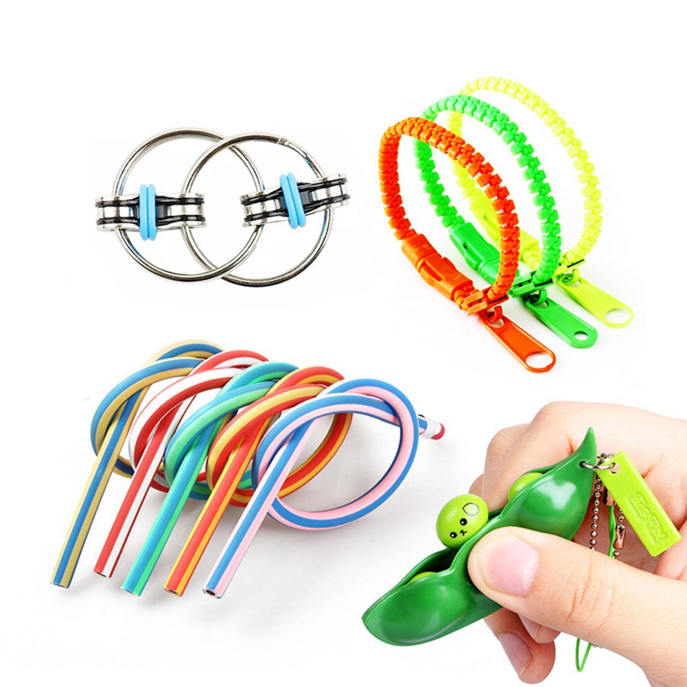 5pcs Zipper Bracelet Squeeze Edamame Bean Chain Stress Relieve Decompression Toy Puzzle Baby Early Educational Toy