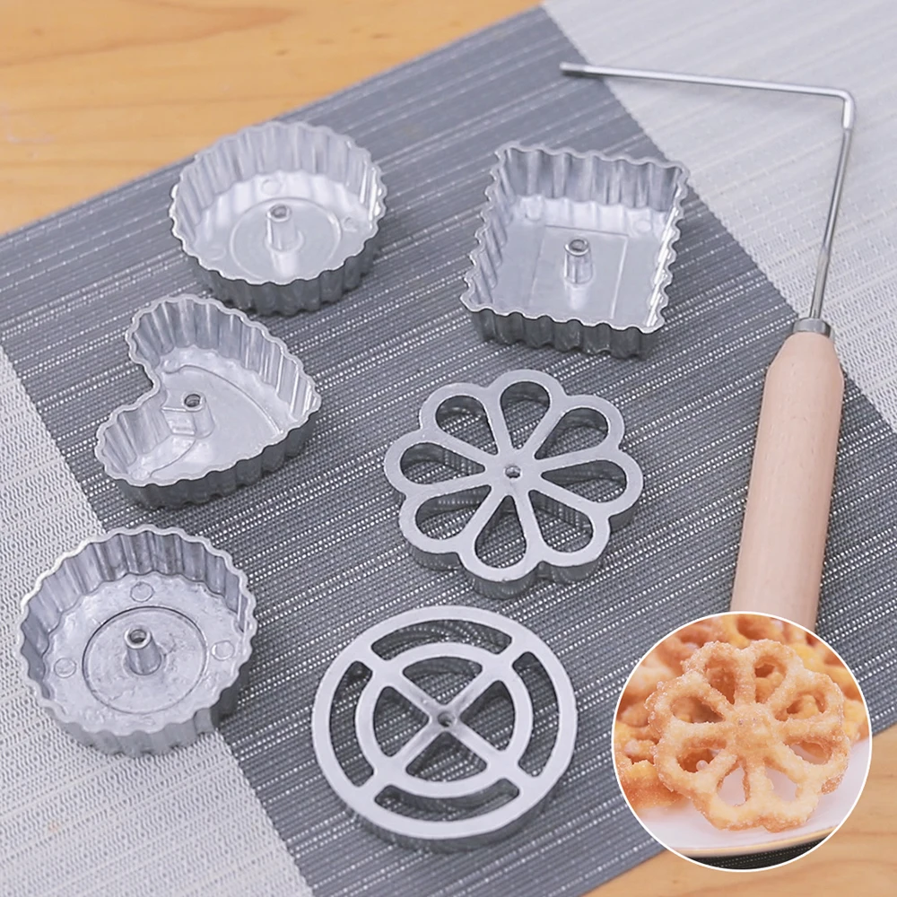 Aluminum Classic Rosette Iron Maker Waffle Timbale Molds Funnel Cake Ring Maker Cookie Bake Mold Bunuelos Mold Kitchen Gadgets
