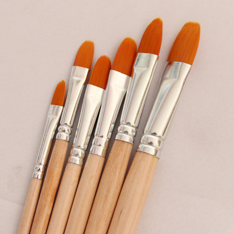 6 st/set nylon hårpensel vintage träskaft pensel set målarpenna verktyg för akvarell akrylmålning tillbehör
