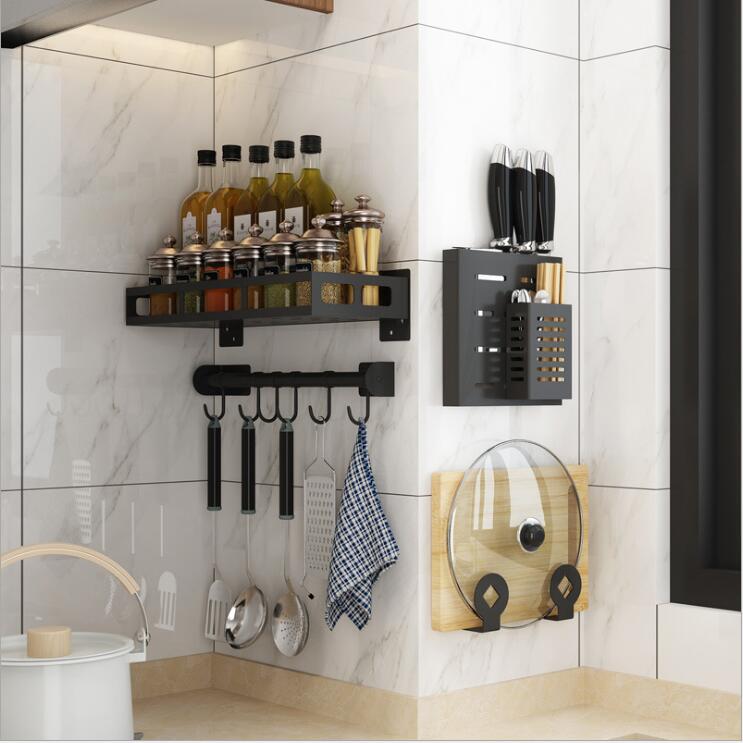 Stainless steel kitchen rack wall-mounted dish rack dish rack free perforated seasoning rack knife rack pot cover rack