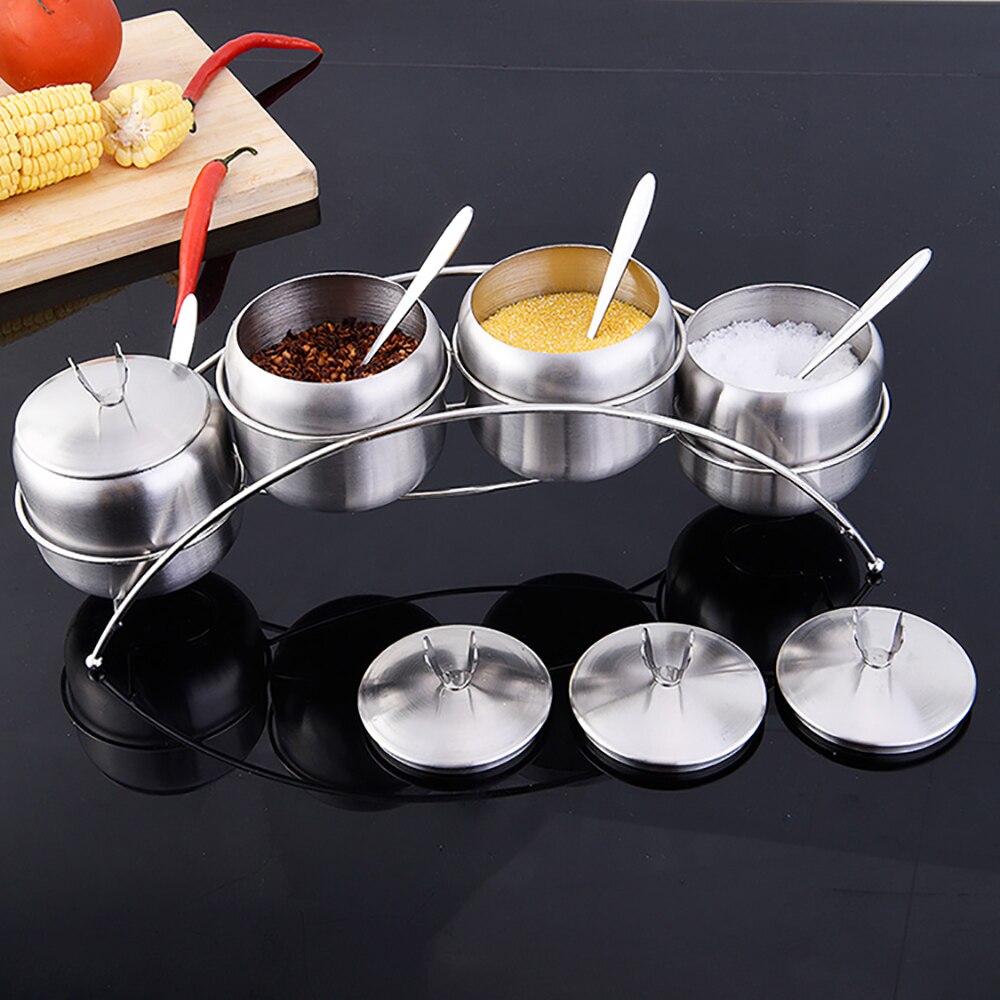 Stainless Steel Spice Jar Salt Pepper Shaker Canister Bridge Seasoning Bottle Kitchen Saltcellar Storage Spice Rack Set