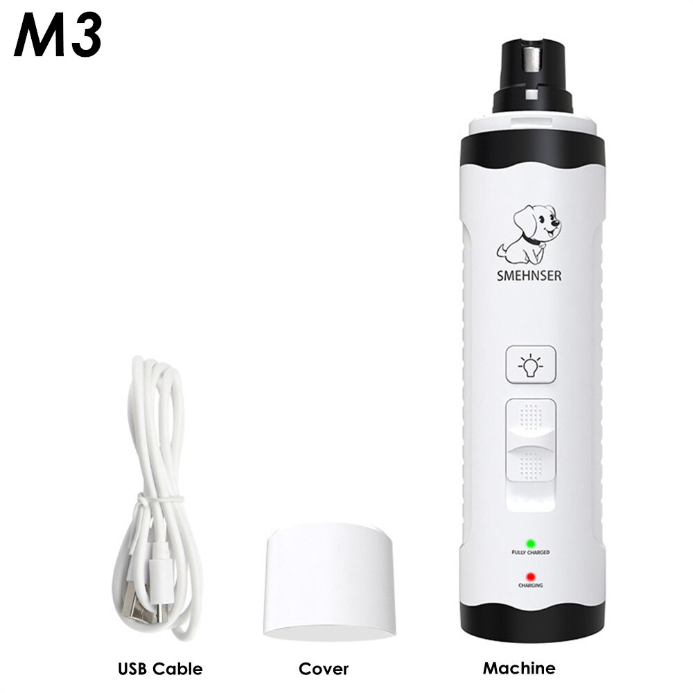Cortaúñas para perros, cortador eléctrico para perros pequeños y grandes, amoladora de uñas con luz LED, recortador de aseo silencioso para uñas: M3 Standard Set