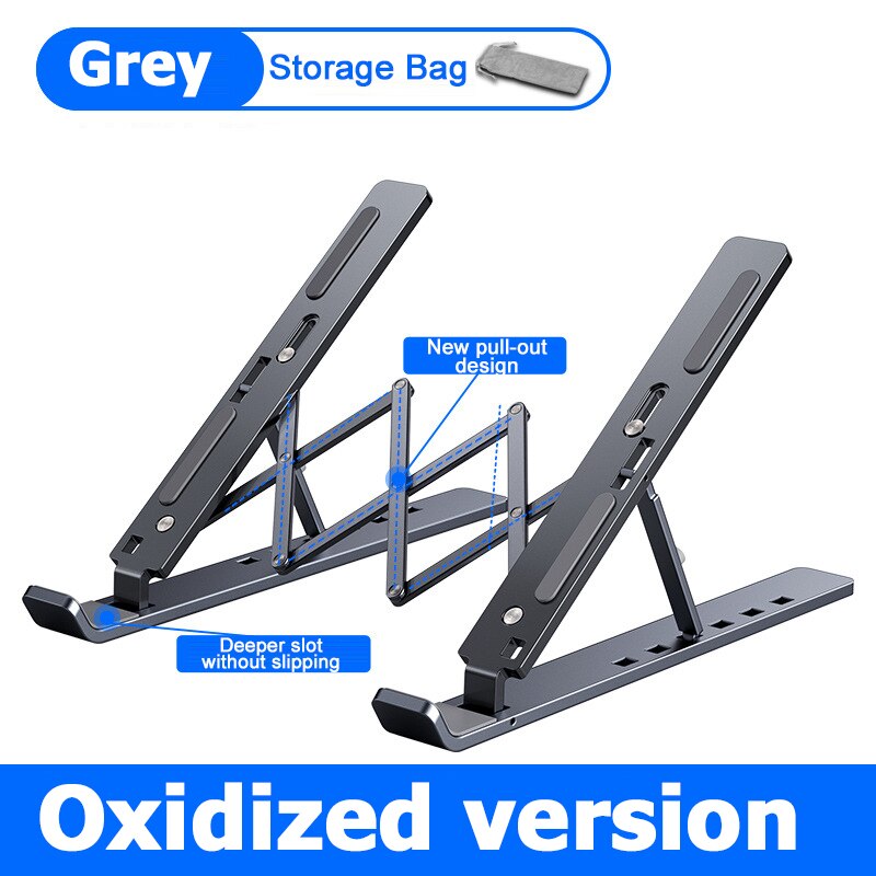 Tragbarer laptopständer aus aluminium, faltbar, notebook-stütze, laptop-basis, macbook pro-halterung, verstellbare halterung, computerzubehör: Dunkelgrau