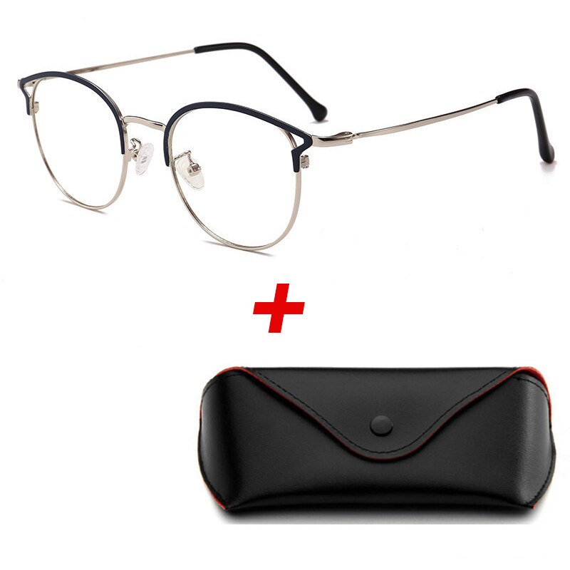2Pcs/lot Women Blue Light Blocking Computer Glasses with Box Anti Blue Rays Eyeglasses Female Plain Mirror Glasses Frame Eyewear: Black Silver
