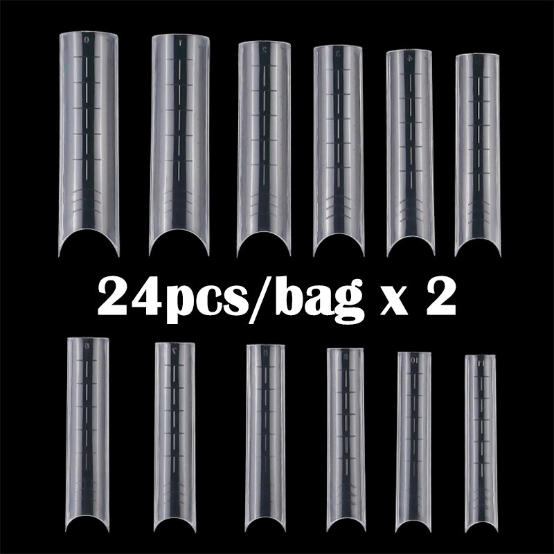 Kit de moldes para puntas de uñas, gel acrílico de construcción rápida, UV, plástico de buena , para extensión de uñas, estilo francés,: A 48pcs with bag