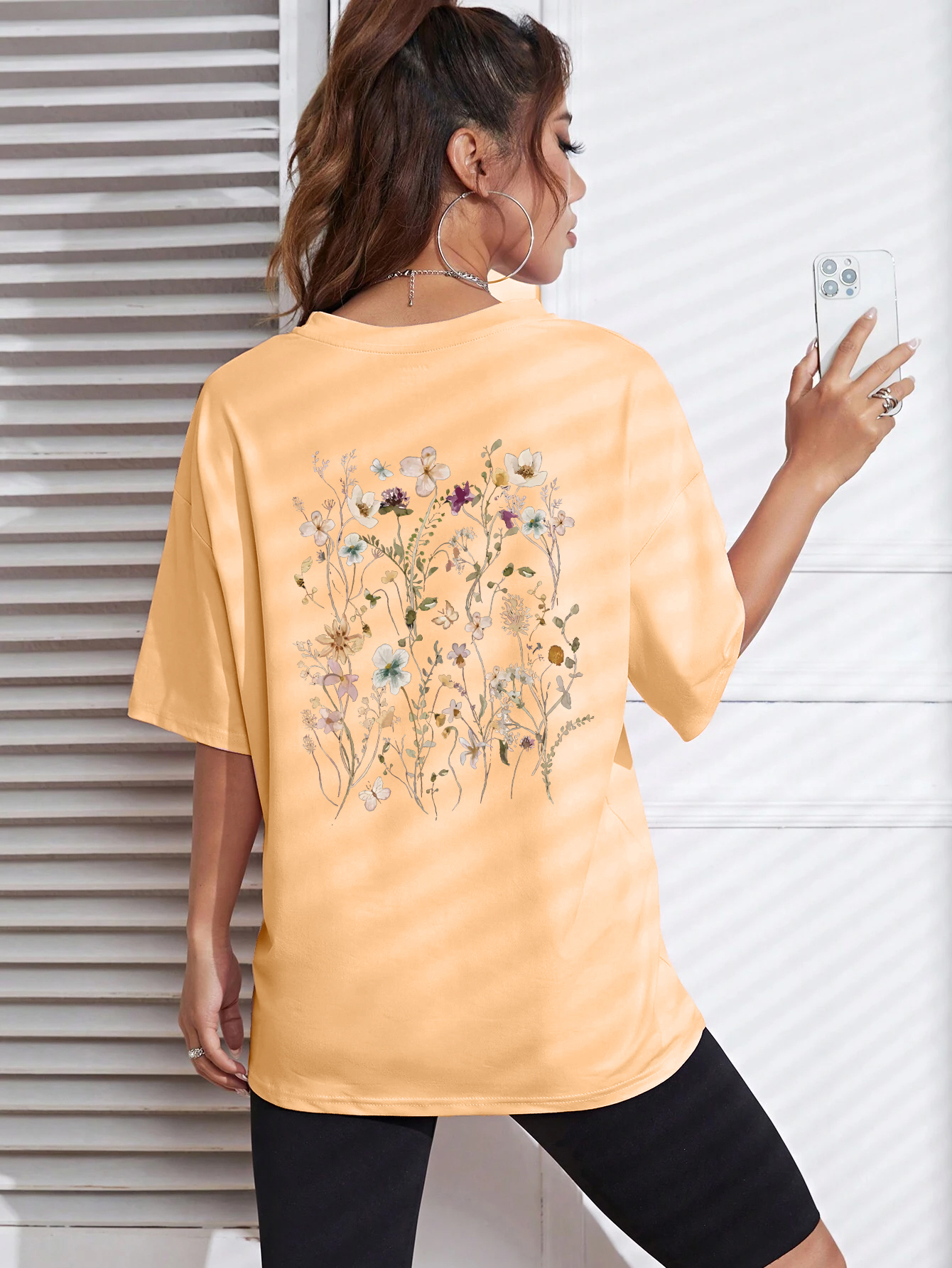 Lindas clusters de flores estampadas de algodão camisetas femininas casuais respiráveis macias manga curta tops soltos e confortáveis roupas de rua