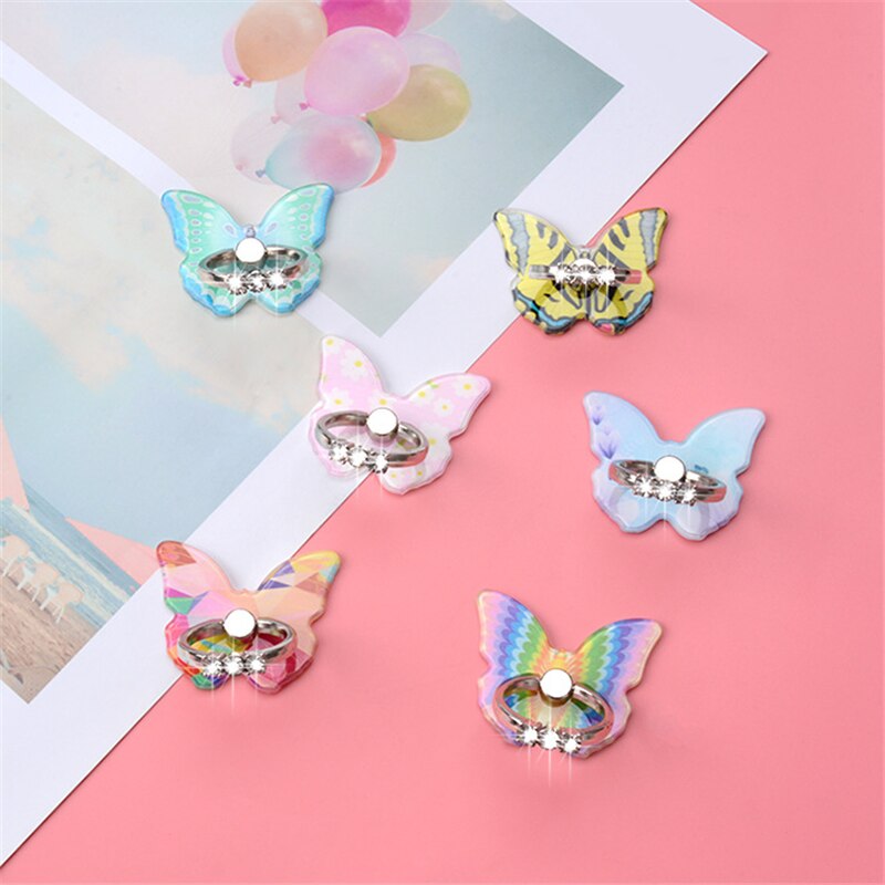 Butterfly Metal Mobile Phone Holder Stand Car Mount Stand Rhinestone Finger Ring Smart Phone Stand Holder For Iphone All Phone