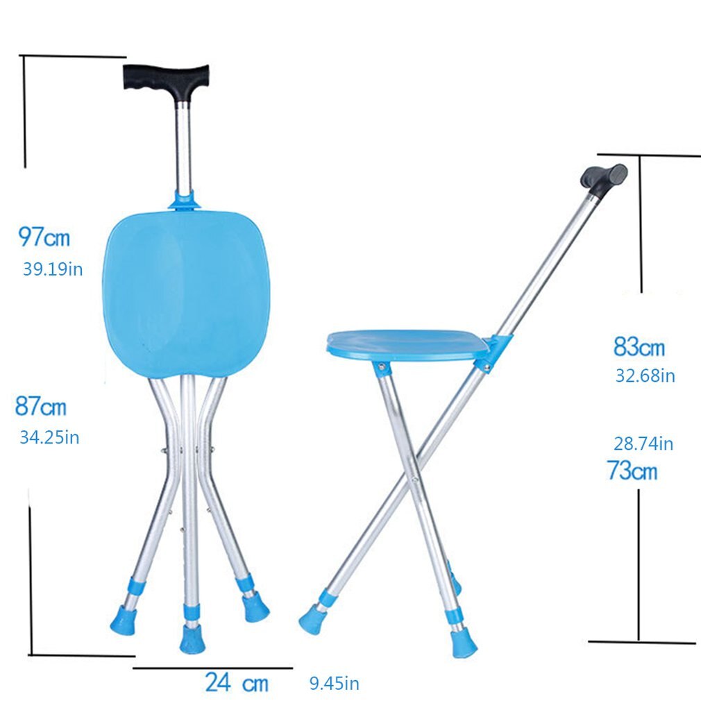 Aluminum Folding Cane Stool Telescopic Adjustment Height Multi-Function Cane Chair Elderly Portable Tools