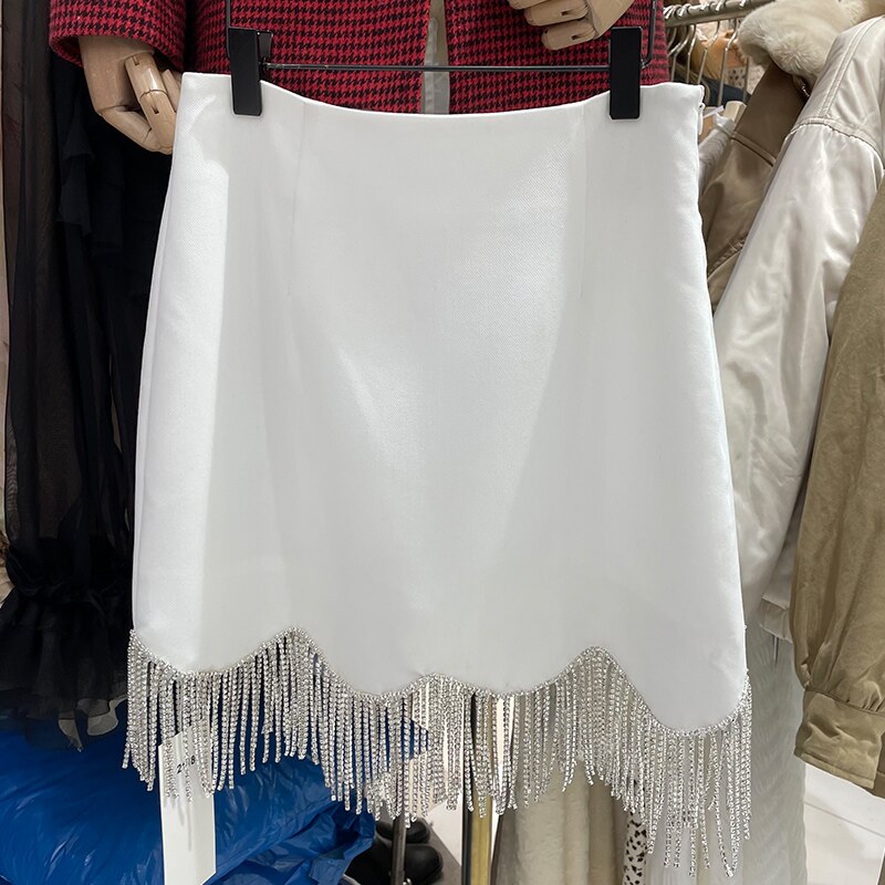 Lente/Herfst High-End Kralen Kwastje Elegante Vrouwen Outfit Lange Mouw Pak Tops + Sexy Jarretel jurk + Slim Mini Rok