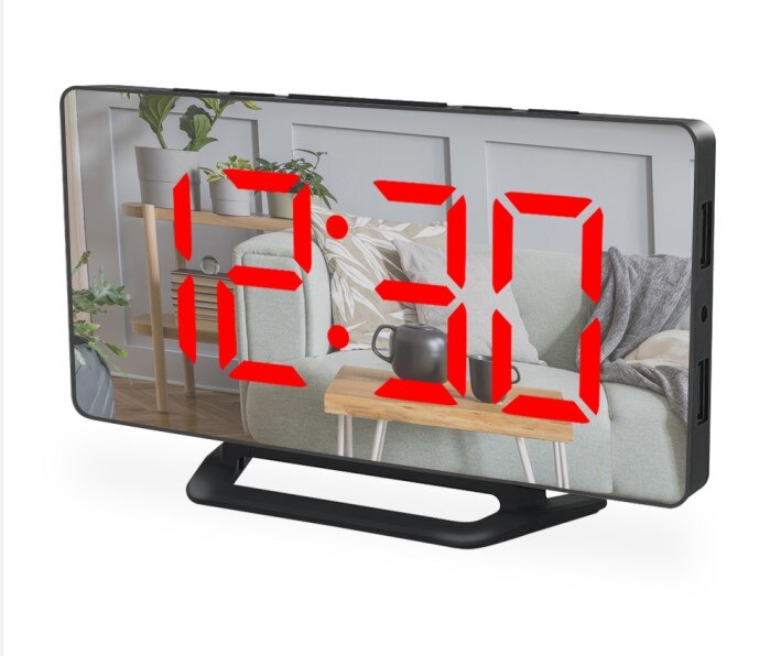 LED Alarm Clock Desk Table Digital Clock Curved LED Screen Alarm Clocks For Kid Bedroom Temperature Snooze Function Home Watch: Red-03