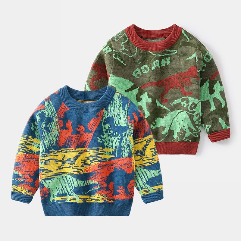 Herfst Jongens En Meisjes Trui Dinosaurus Patroon Bovenkleding Casual Stijl Mode Dikke Warme Lange Mouwen Gedrukt Trui Truien