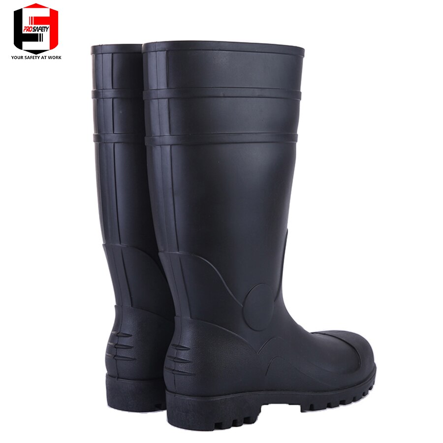 Black Safety PVC Work Rain Boots Oil Resistant Men's PVC Rain Boots Steel-Toe Rubber Boots Upper Outsole Men shoes