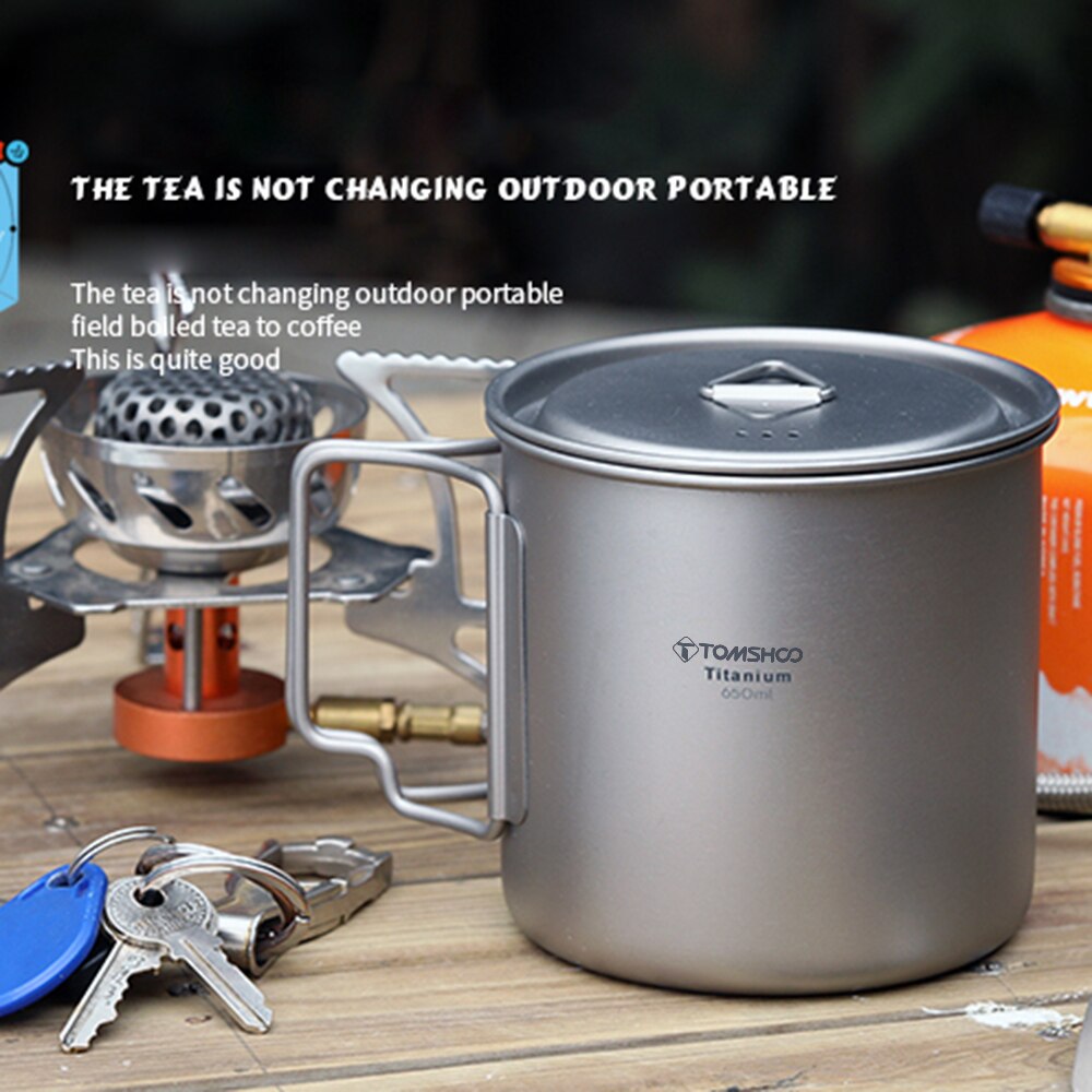 TOMSHOO Outdoor Hiking Ultralight Titanium Cup Set Camping Portable Cup Picnic Water Cup Mug with Foldable Handle
