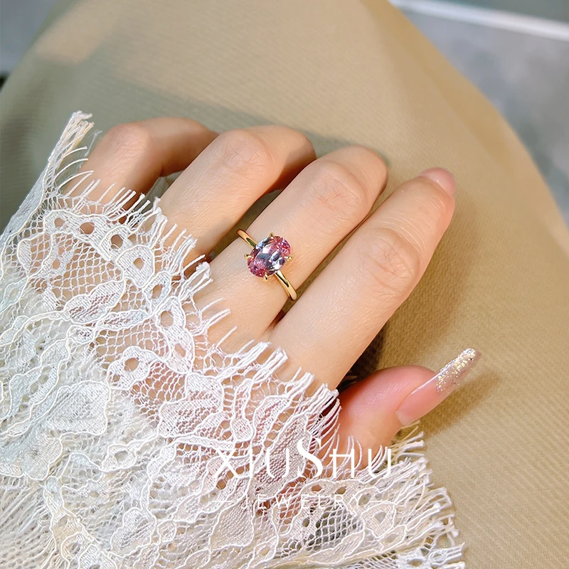 Afghaanse dromerige roze toermalijn 925 zilveren ring duif ei minimalistische ins stijl lichte luxe dagelijkse fee