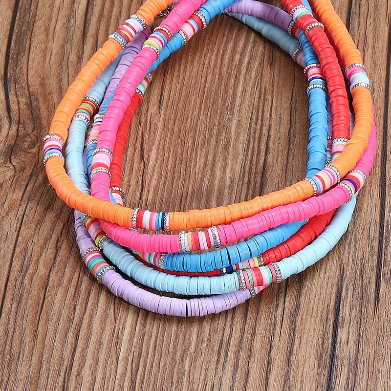 G. Ycx 6 Mm Strand Heishi Kralen Kraag Kettingen Regenboog Gestreepte Polymeer Klei Strand Surfer Ketting Choker Voor Vrouwen Meisje