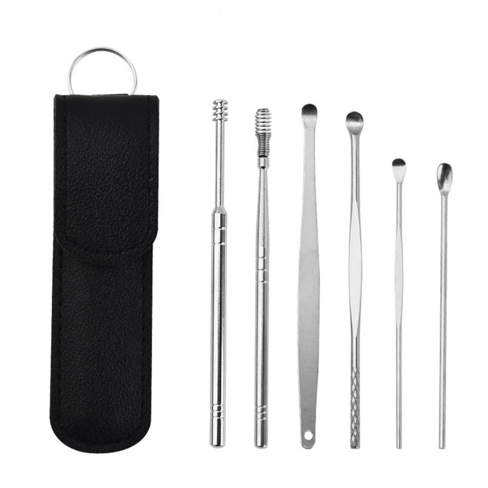 🔥Cure-oreille en acier inoxydable, 5 pièces, cure-oreille, dissolvant, Curette, nettoyeur, soins, cuillère, outil de nettoyage des oreilles: Orange