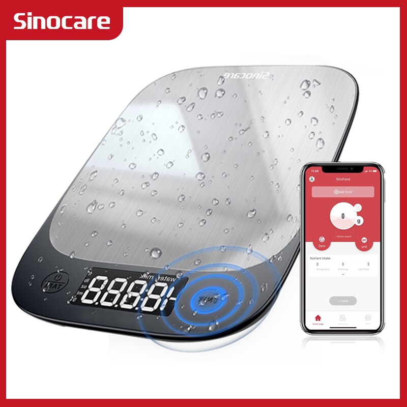 Sinocare 5KG bilancia da cucina bilancia per alimenti strumento accurato per bilance in acciaio inossidabile con APP per Display a LED per analisi infermieristica