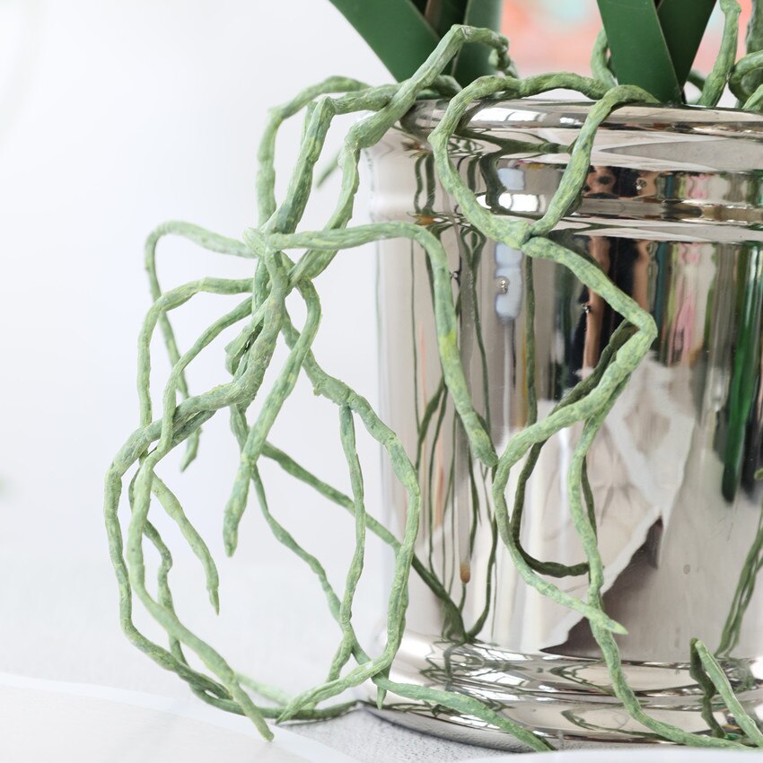 Grote real touch kunstmatige orchidee bloem bladeren met wortel bloemstuk groene plant home shop wedding tafel decor