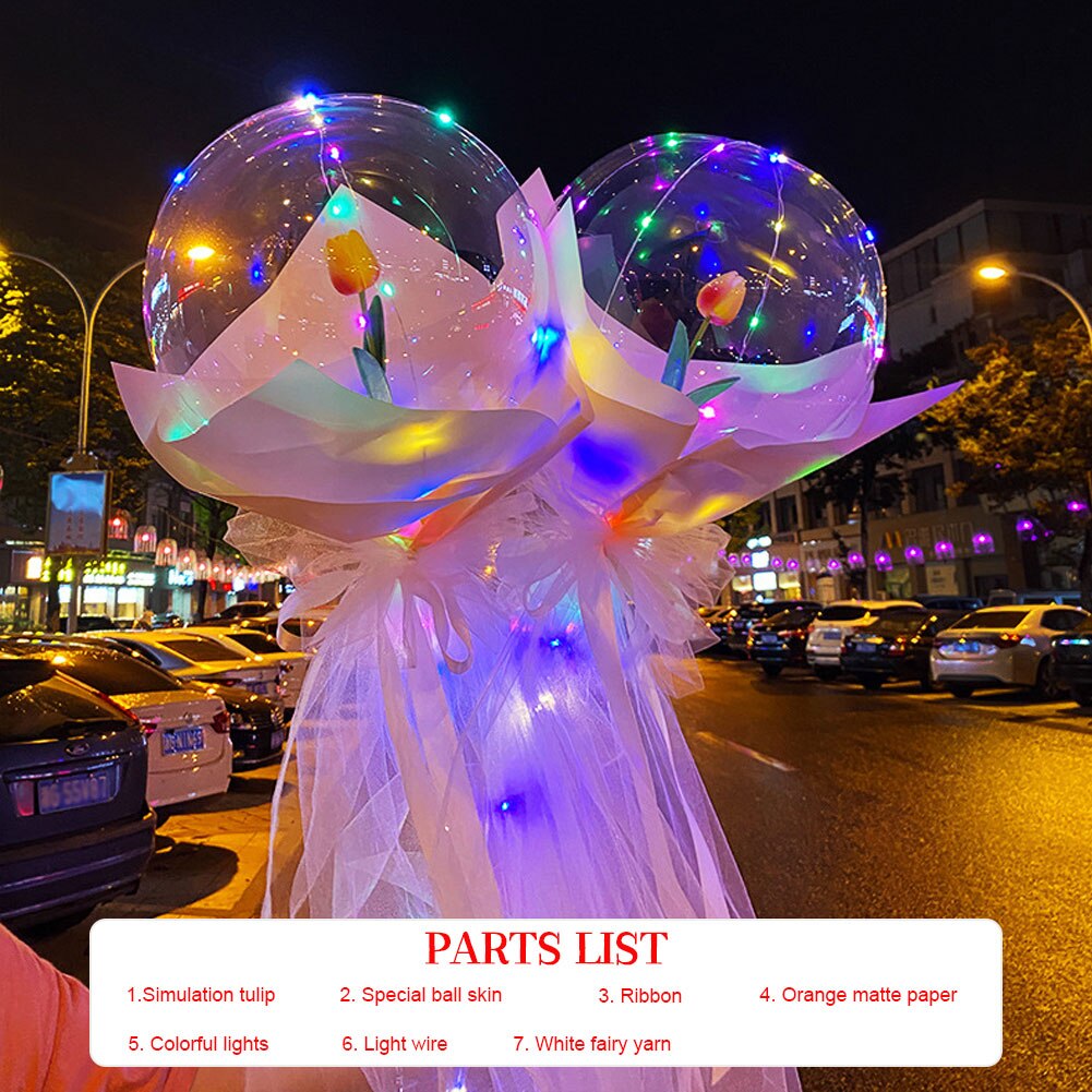 Poignée Ballon Led Avec Des Bâtons Lumineux Transparent Rose Bouquet Avec Batterie Paquet Pour Anniversaire De Mariage Saint-Valentin: E