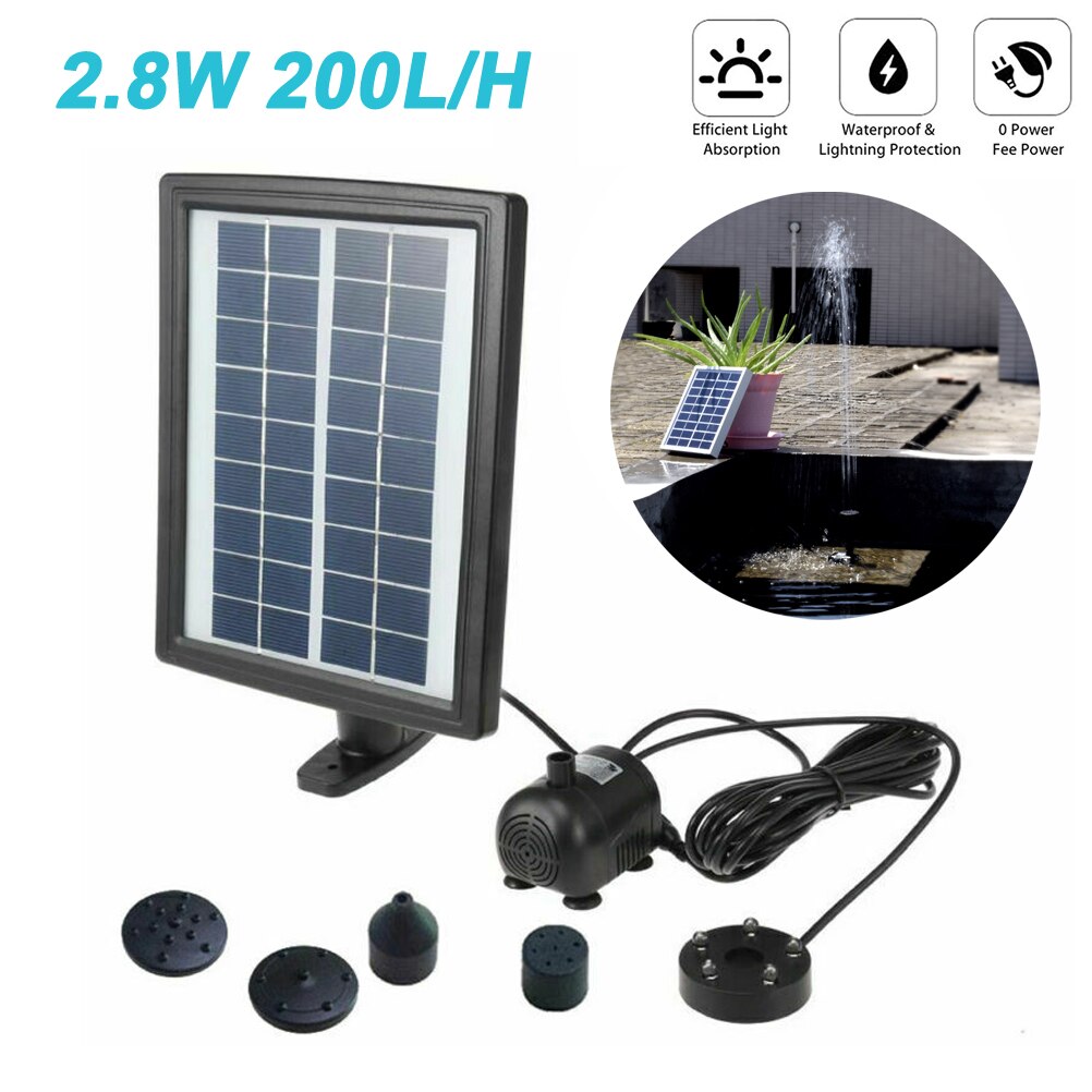 2.8 W LED Solar Water Pump Standing Submersible Water Fountain for Pond Pool Aquarium Fountains Spout Garden Patio