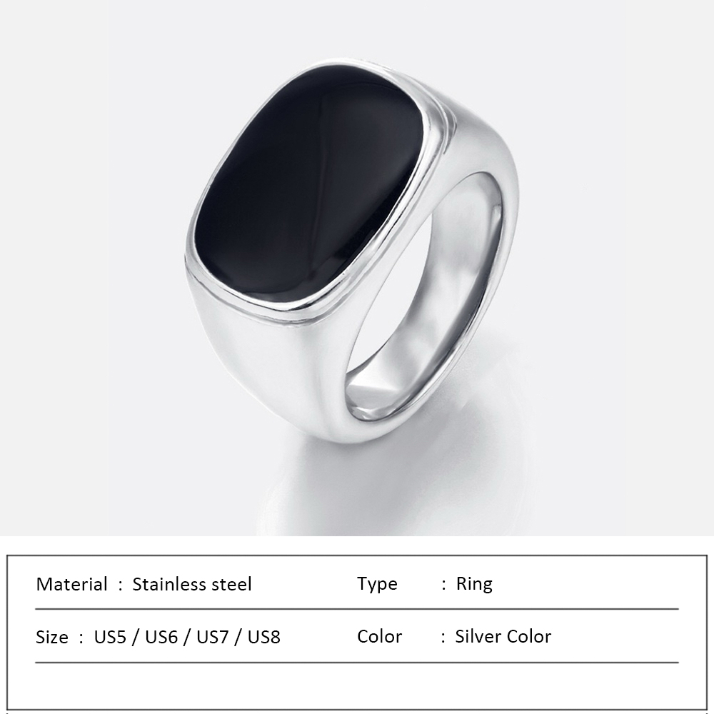 SUNIBI-Anillo cuadrado Vintage de concha para mujer, de acero inoxidable, Color oro blanco, anillo grande y grueso, accesorios de joyería para , para cena: 8 / Negro