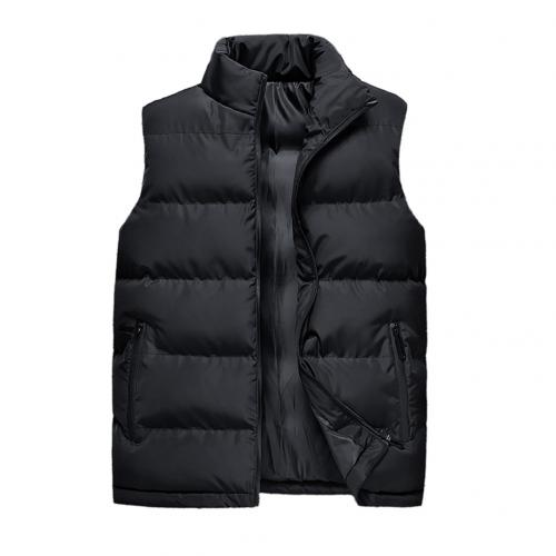 Heren winter effen kleur mouwloos vest jas opstaande kraag dik warm vest herenkleding herenjas: Zwart / 5xl