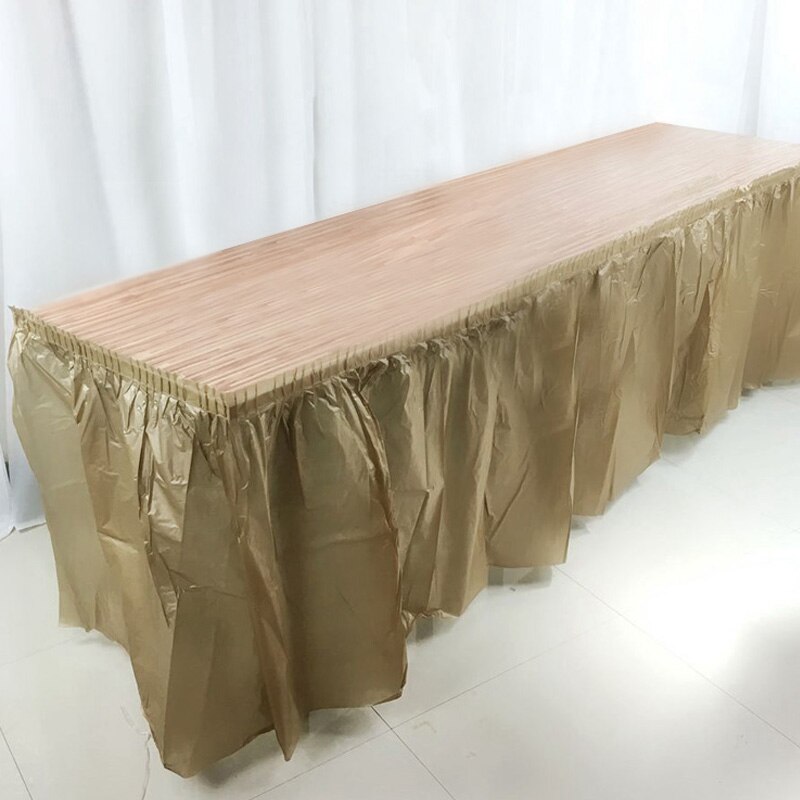 Solid Color Disposable Plastic Table Skirt Baby Shower Birthday Party Outdoor Wedding Party Table Skirt Table Decoration: Gold