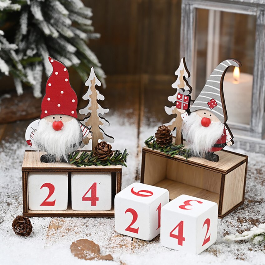 Kerst houten adventskalender blokken kerstman dennenappel decoratieve houten kalender aftel ornamenten voor thuis