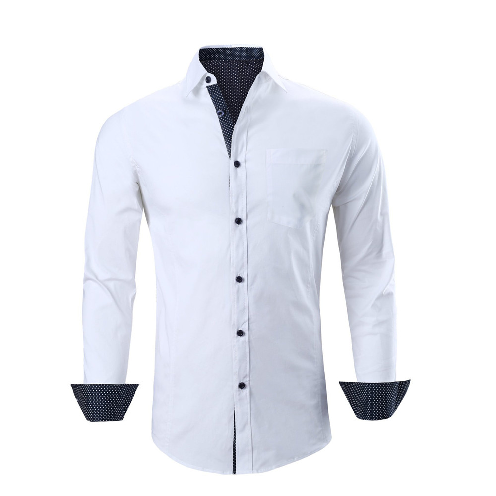 Forår efterår herre polyester skjorte polkaprikkede lange ærmer business skjorter til mænd slim fit afslappet herre tøj: Hvid / Xxl
