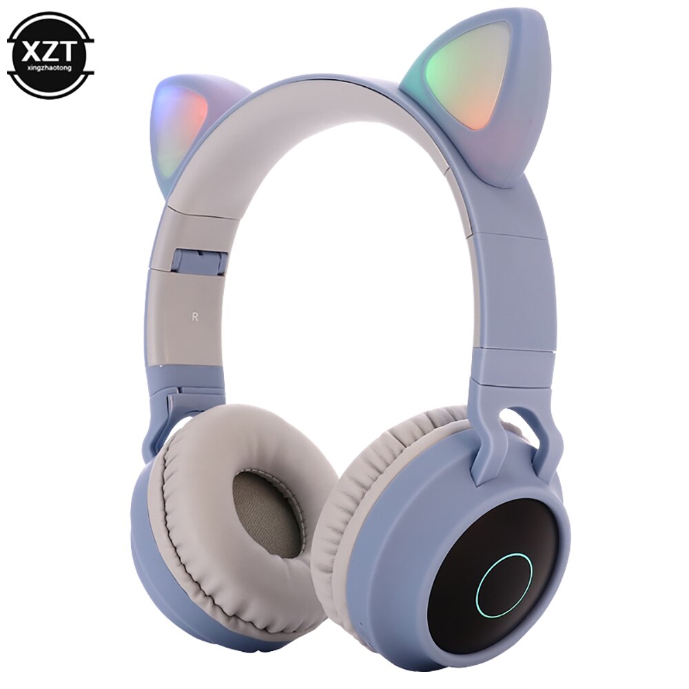 Auriculares estéreo con Bluetooth 5,0 y luz LED, bonito de gatos, auriculares Hifi inalámbricos para música, cascos estéreo con graves para teléfonos móviles y niñas, soporta tarjeta TF: C