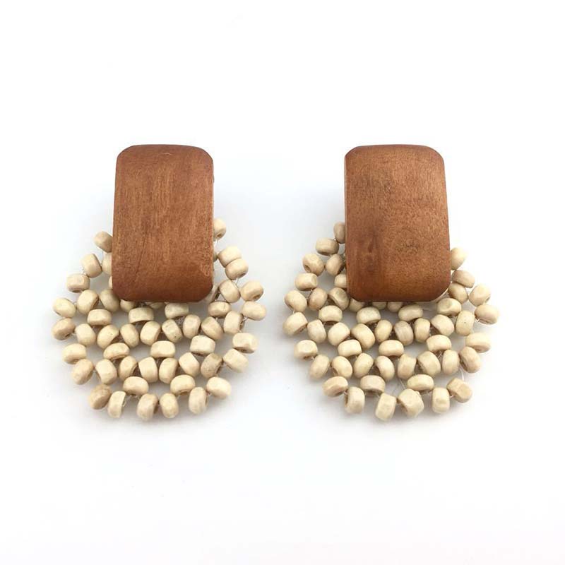 Boucles d&#39;oreilles pendantes en bois, bambou et rotin, faites à la main, bijoux tendance pour la plage, de Boutique: 2