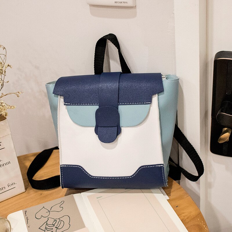 Korean Trend Practical Shoulder Crossbody Backpack School Style Schoolbag Luxury Handbag Purse Handbags: Color Matching Blue