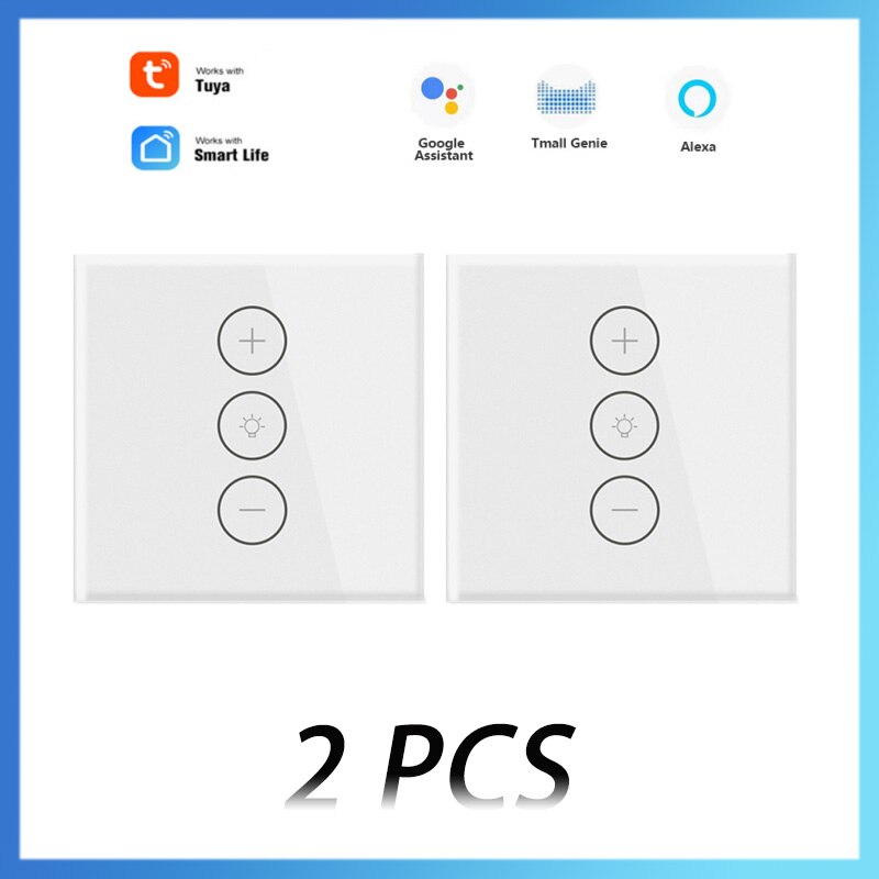 Tuya Smart Life WiFi Wall Panel LED Light Touch Dimmer Switch Remote Control Work With Aelxa Google Home Smart Home Gadgets: 2 pcs white